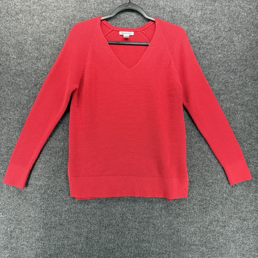 Athleta Sweater Womens S Pink V-Neck Merino Wool Blend Minimalist Old Money Prep